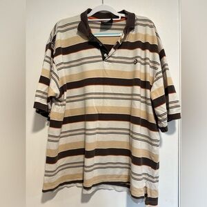 Vintage 90s Y2K South Pole Sz: 3XL Tan & Dark Brown Striped Short Sleeve  Polo.